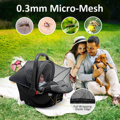 Cheermomo baby car seat cover mosquito net mesh highlights breathable airflow for baby.