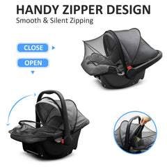 Cheermomo car seat canopy zipper upgrade demonstrates easy access without removal.