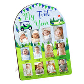 Cheerupp golf-themed my first year frame front view shows the green-blue milestone design