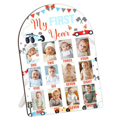 Cheerupp Race Car Photo Frame 12x17 displays monthly milestones for a playful keepsake.