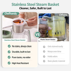 Chefhandy Baby Food Maker stainless water tank ensures steady heating and safety.