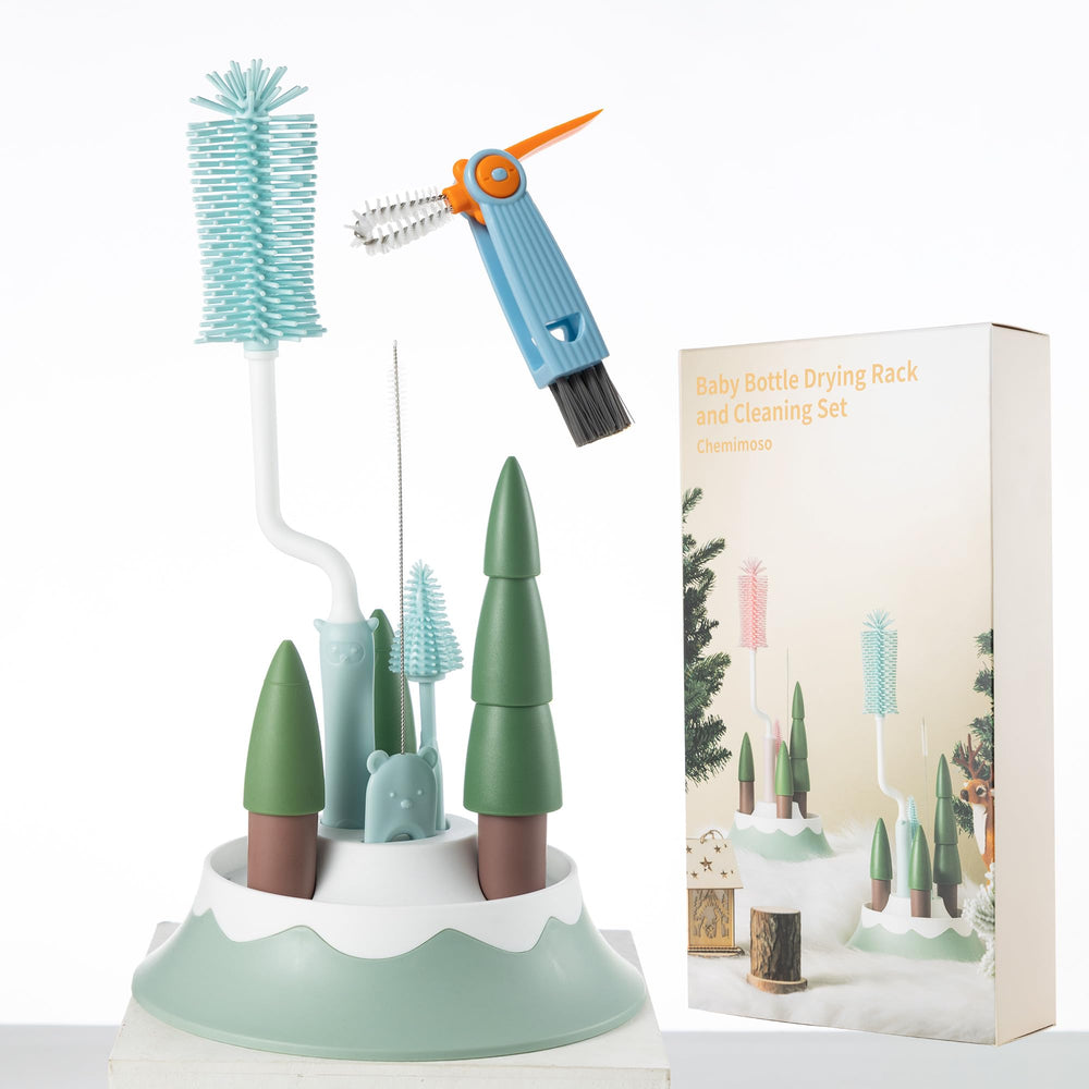 Chemimoso drying rack blue on counter, space-saving bottle drying solution
