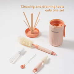 Chemimoso pacifier brush in pink, keeps small items clean during outings.