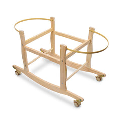 ChengFu Moses Basket Stand front view showcases sturdy wooden construction and broad compatibility.