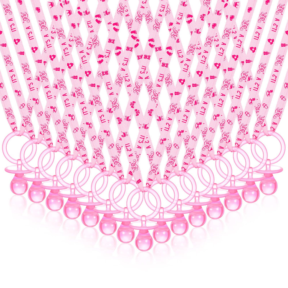 CHENGU pink acrylic pacifier necklace packaging shows bulk party favors for baby showers