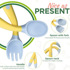 CHENGU bendable toddler fork demonstrating ergonomic grip for controlled bites