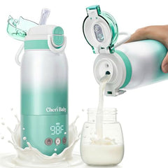 Cheri Baby Bottle Warmer Travel Mint Glow, front view highlights portable feeding on the go.