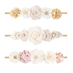 Cherrboll baby girl flower headbands rose set—soft nylon, gentle for newborn photos and everyday wear.