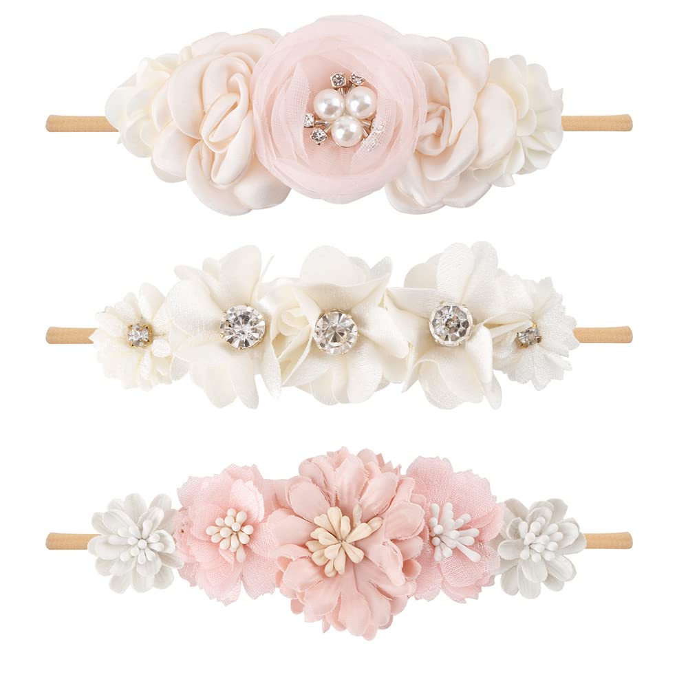 Cherrboll baby girl flower headbands set in soft nylon for gentle daily wear