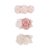 Cherrboll flower hair clip set pink closeup showing soft handcrafted petals for newborn styling