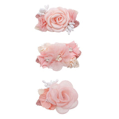 Cherrboll flower hair clip set pink rose closeup, soft handmade blooms for baby photos