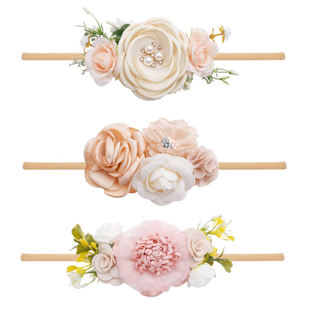 cherrboll flower headband pink closeup—soft nylon for sensitive newborn skin