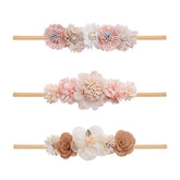Cherrboll flower headband on newborn with soft nylon comfort for delicate skin.