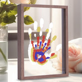CHERRY CHEERS family handprint frame wooden closeup showcases a lasting family keepsake.