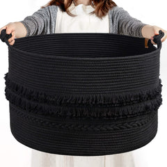 CherryNow blanket basket in living room demonstrates stylish storage and decor.