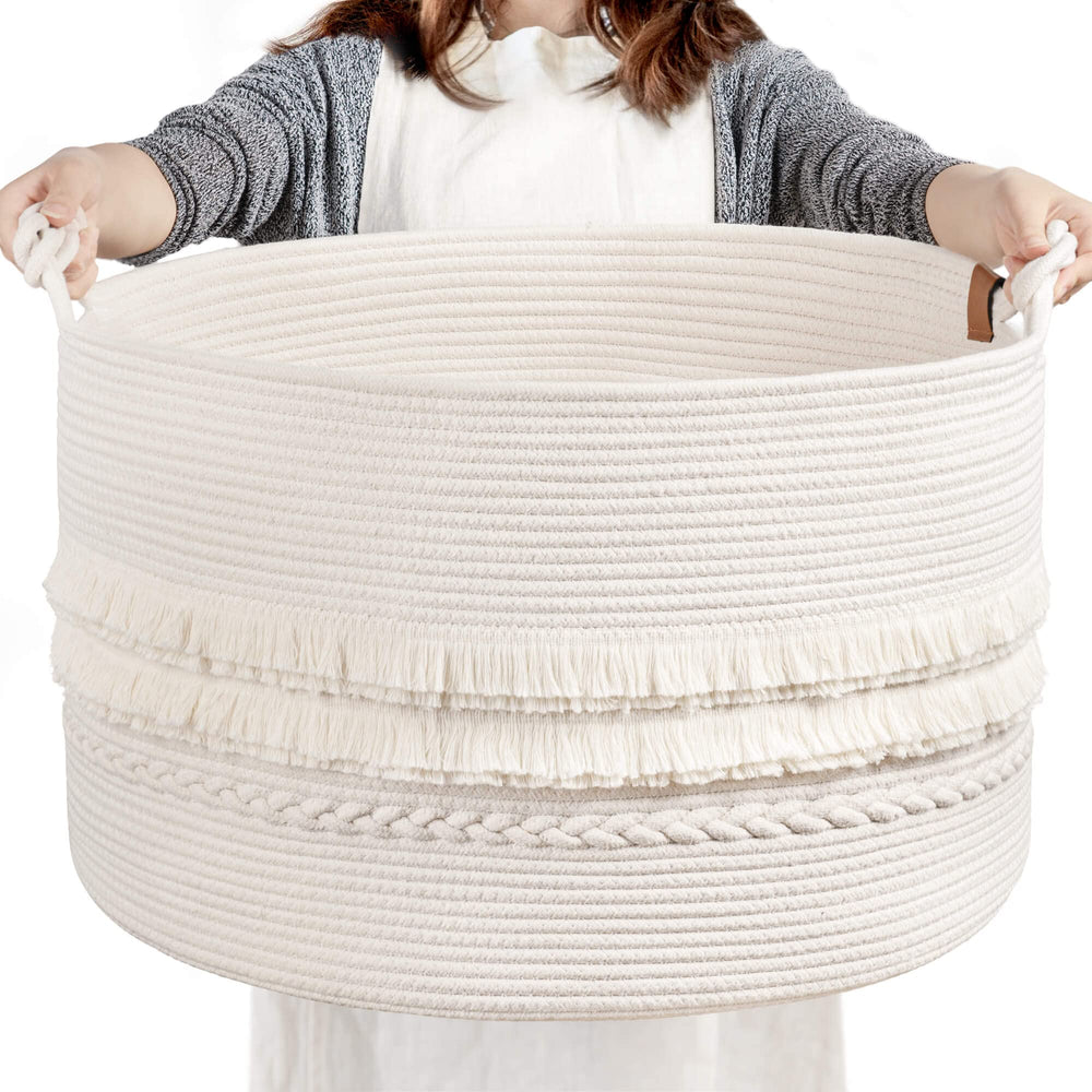 CherryNow blanket basket texture cotton rope highlights natural material and cozy storage