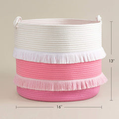CherryNow pink rope basket folded side view showing compact storage option.