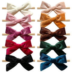 Cherssy Christmas Velvet Baby Bow Headbands 10pc set, festive style for photos.