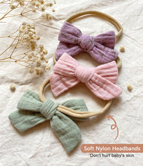 Cherssy muslin bows lilac headband soft fabric suitable for sensitive skin