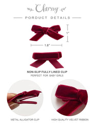 Cherssy Velvet Mini Bows close-up clip shows fully lined design, gentle on hair.