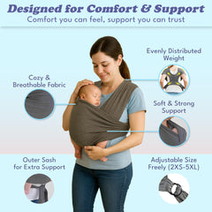 Cherub Cheeks baby carrier wrap features double stitching to enhance secure support during outings.
