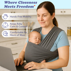 Cherub Cheeks baby carrier wrap slips on quickly for a stress-free start to busy mornings.