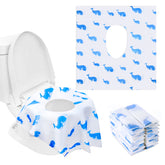 CHFONG 41-pack toilet seat covers blue packaging for travel-ready protection.