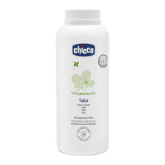 Chicco Baby Moments talcum powder for gentle moisture protection and skin comfort.