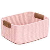CHICVITA pink storage basket with leather handles for stylish organization.