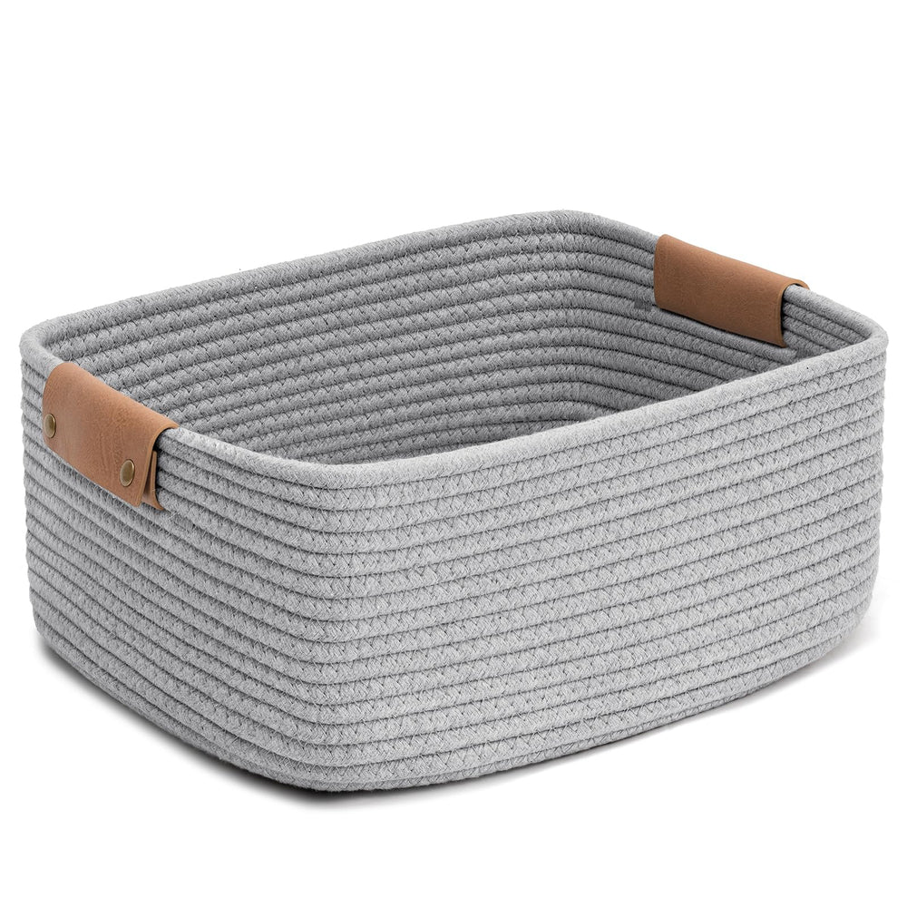 CHICVITA rectangle basket grey front view, ideal for neat book and toy storage.