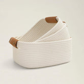 CHICVITA leather-handled rectangle basket closeup for easy carrying and stylish storage
