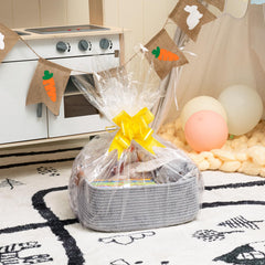 CHICVITA rectangle basket leather handles closeup, showing sturdy, easy-to-carry design.