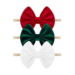 Chiduerm Christmas headband with velvet bow in red-green-white, soft and comfortable for newborns.
