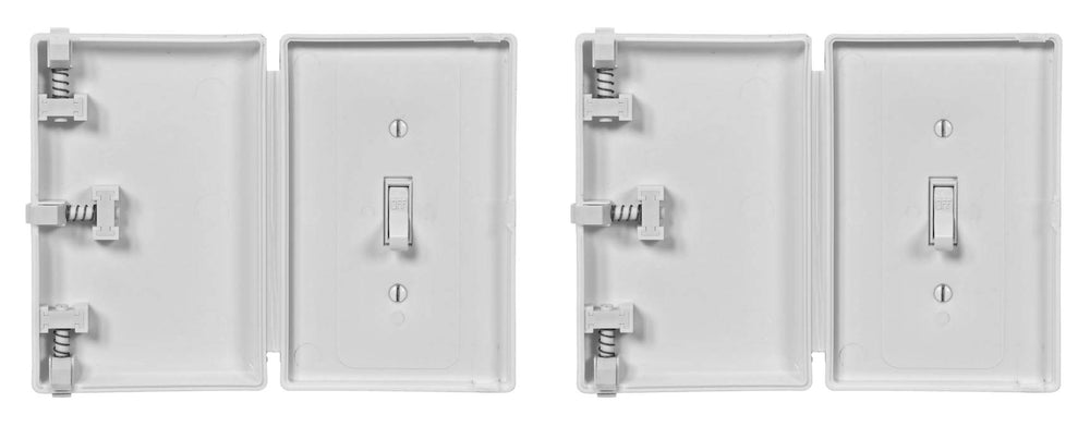 Child Be Safe switch cover installed over a single toggle, preventing curious grabs