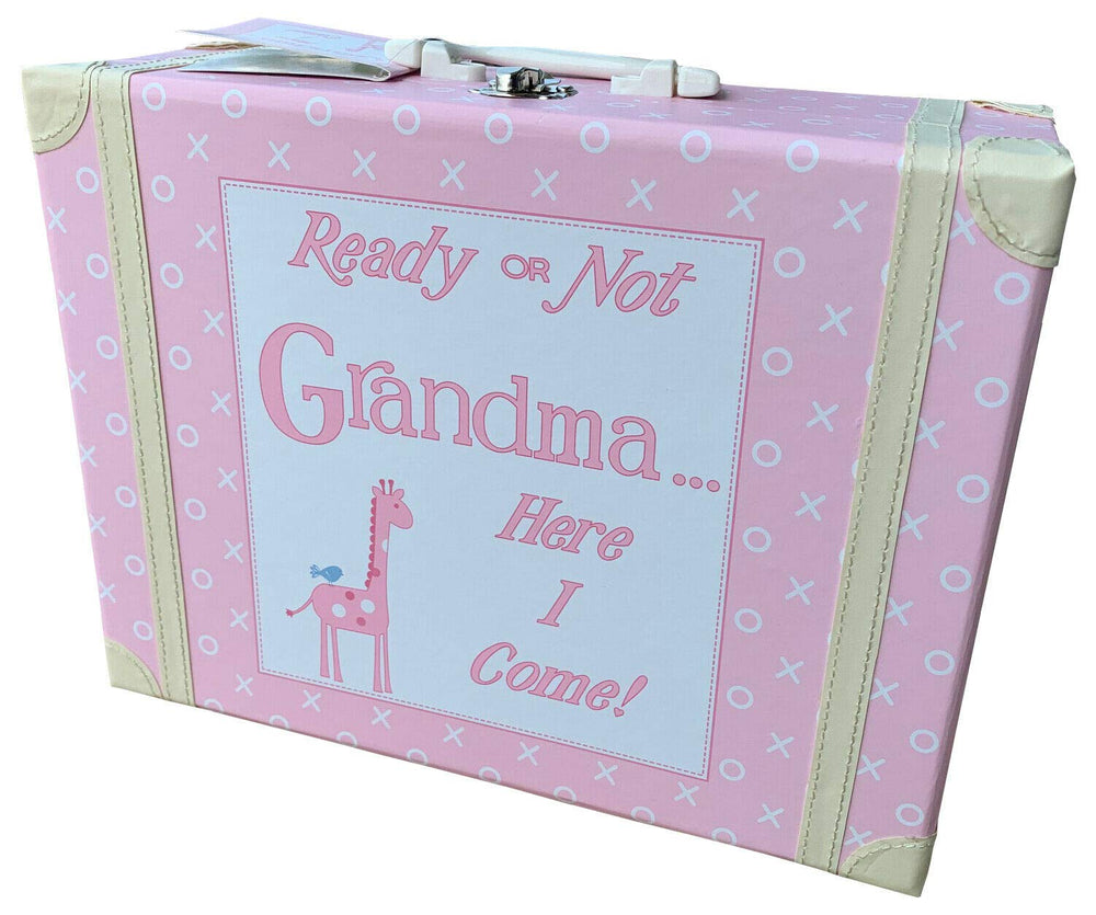 Child to Cherish pink grandma visit suitcase with blanket inside for cozy, organized trips.