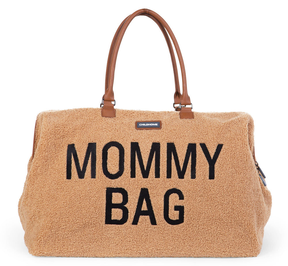 Childhome Mommy Bag Teddy Brown front view offering stylish, spacious diaper bag for daily use.