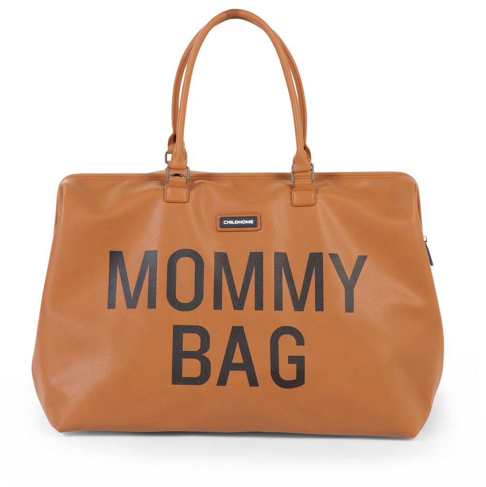 Childhome The Original Mommy Bag leatherlook brown main compartment keeps baby essentials organized.