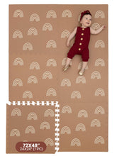 Childlike Behavior baby play mat top view with rainbow tiles, soft surface for tummy time.