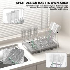Chilinii bottle drying rack with ventilated backboard promotes faster air drying.