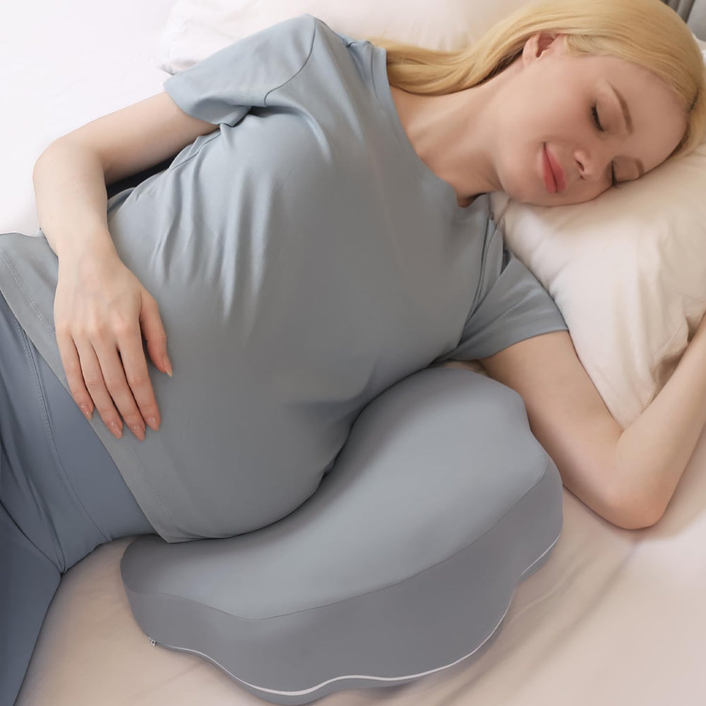 Chilling Home pregnancy pillow front view showing contouring for back and belly comfort.