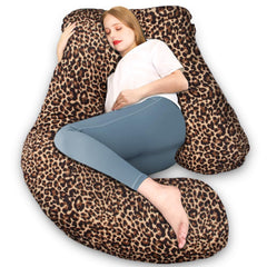 Chilling Home pregnancy pillow u-shape Leopard front view provides ergonomic side-sleep support.