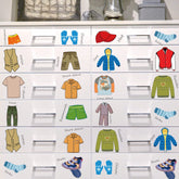 Chinco boy-style dresser decals for organized kids clothing labels