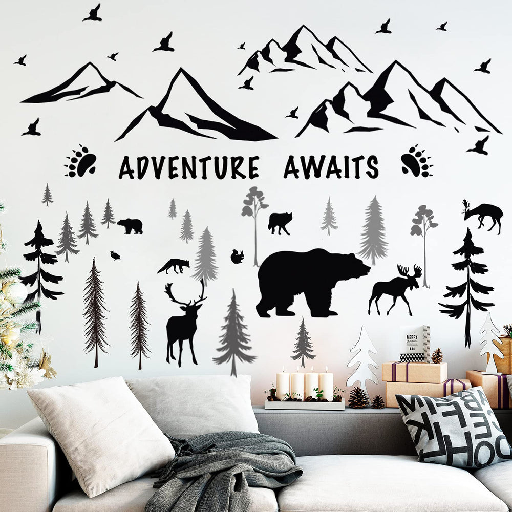 Chinco mountain wall decal creates a calming forest-themed nursery ambiance
