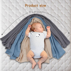 Chiowels swaddle 37in x 49in demonstrates large size for secure, easy swaddling.
