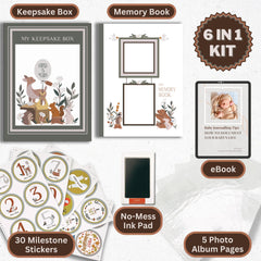 Chirpy Blue Studio keepsake box contents organized for a child’s first five years.