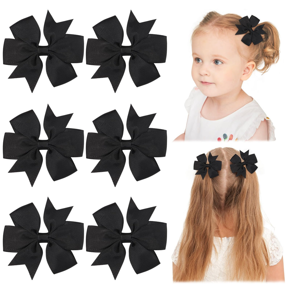 Choicbaby 3in black pinwheel bow clip close-up showing durable grosgrain and secure grip