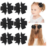 Choicbaby 3in black pinwheel bow clip close-up showing durable grosgrain and secure grip