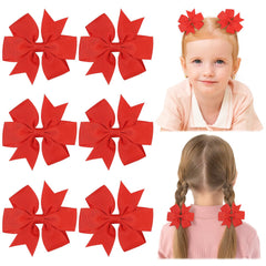 Choicbaby 3in red grosgrain bow clipped on a baby’s hair for a photo prop.