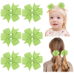 Choicbaby green 3-inch bow clip closeup for secure, stylish toddler hair.