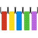 Choneer chew necklace with building-block pendant close-up for textured oral sensation